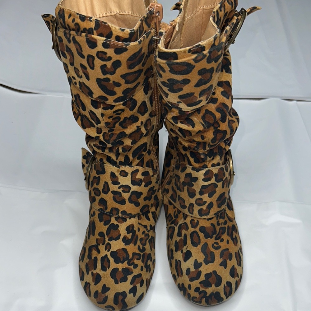 Leopard Print Boots with Buckle Detail
